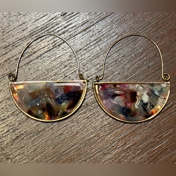 Elegant Gold and Multicolor Half-Moon Earrings - Picture 1 of 2